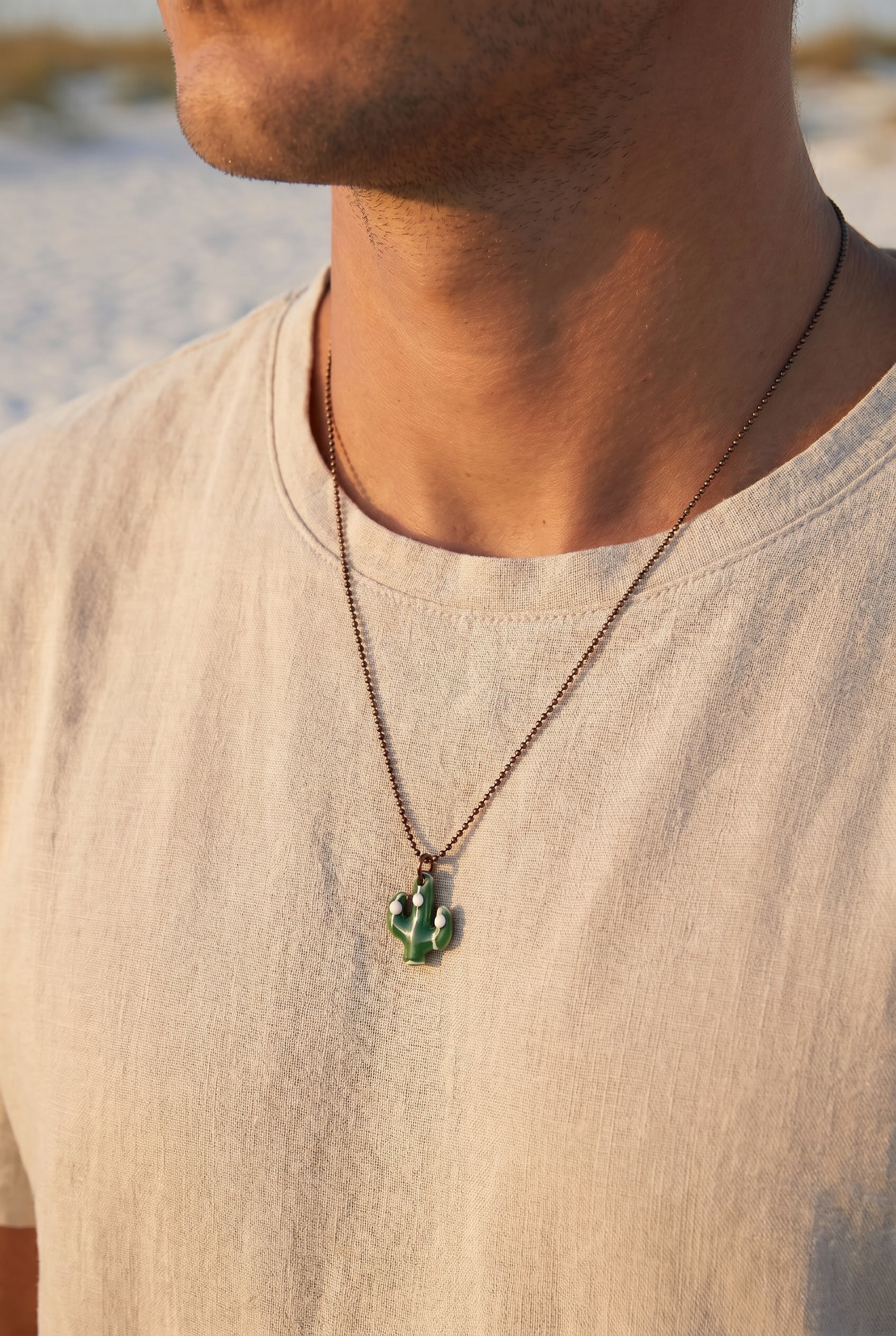 Collier cactus vert émail homme