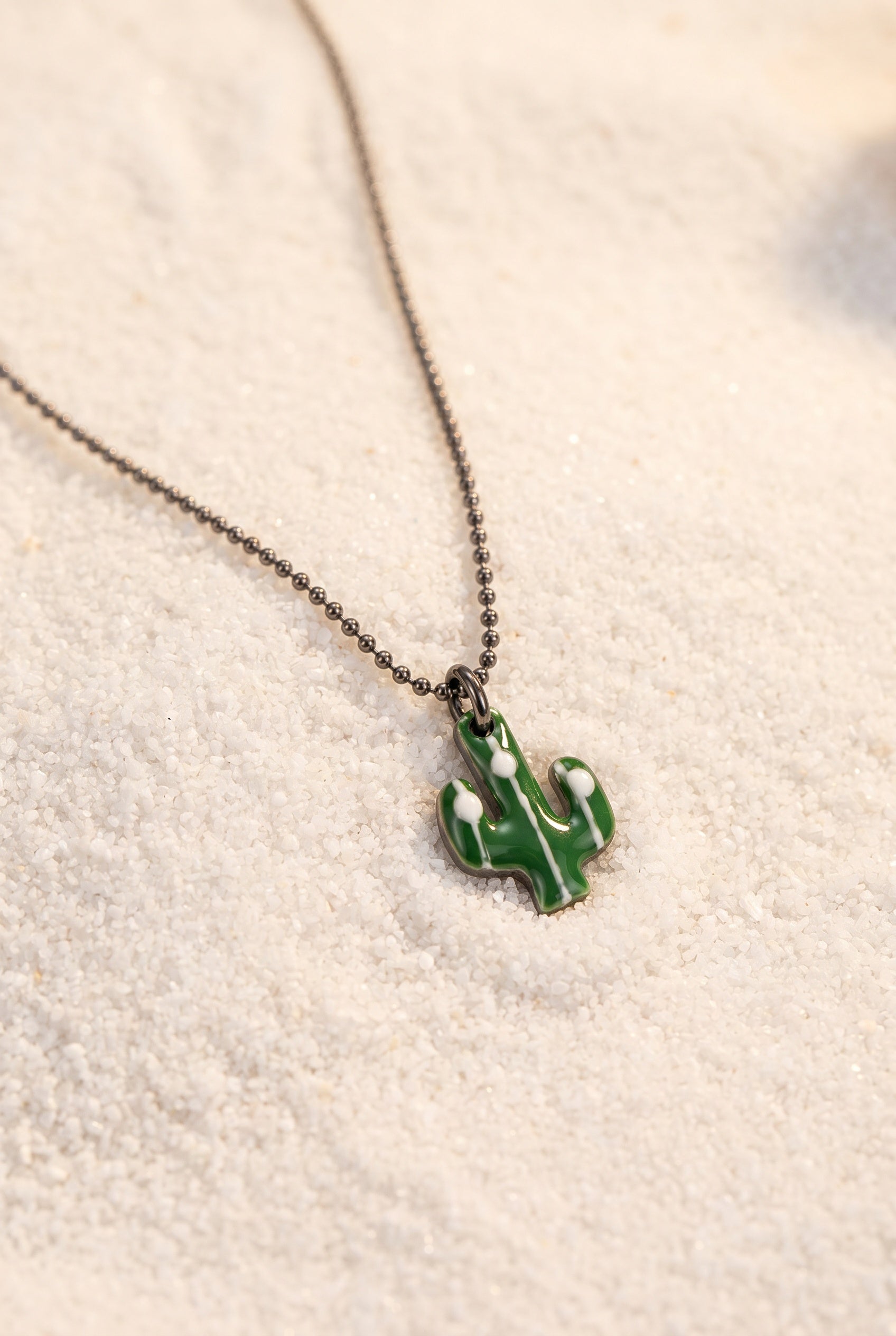 Halsketting met cactus van 18kt geelgoud en groen emaille voor dames