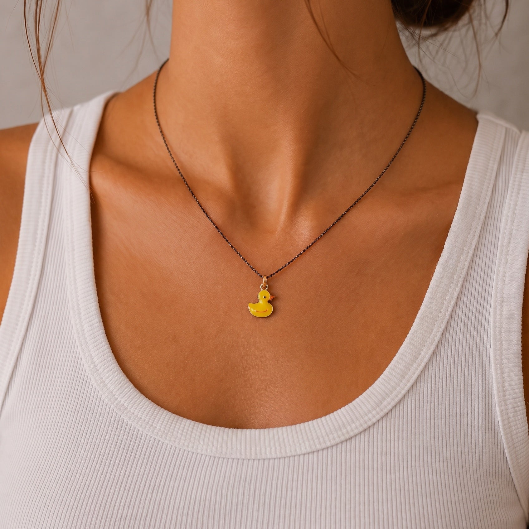 Collier émail jaune canard argent massif 925 enfant