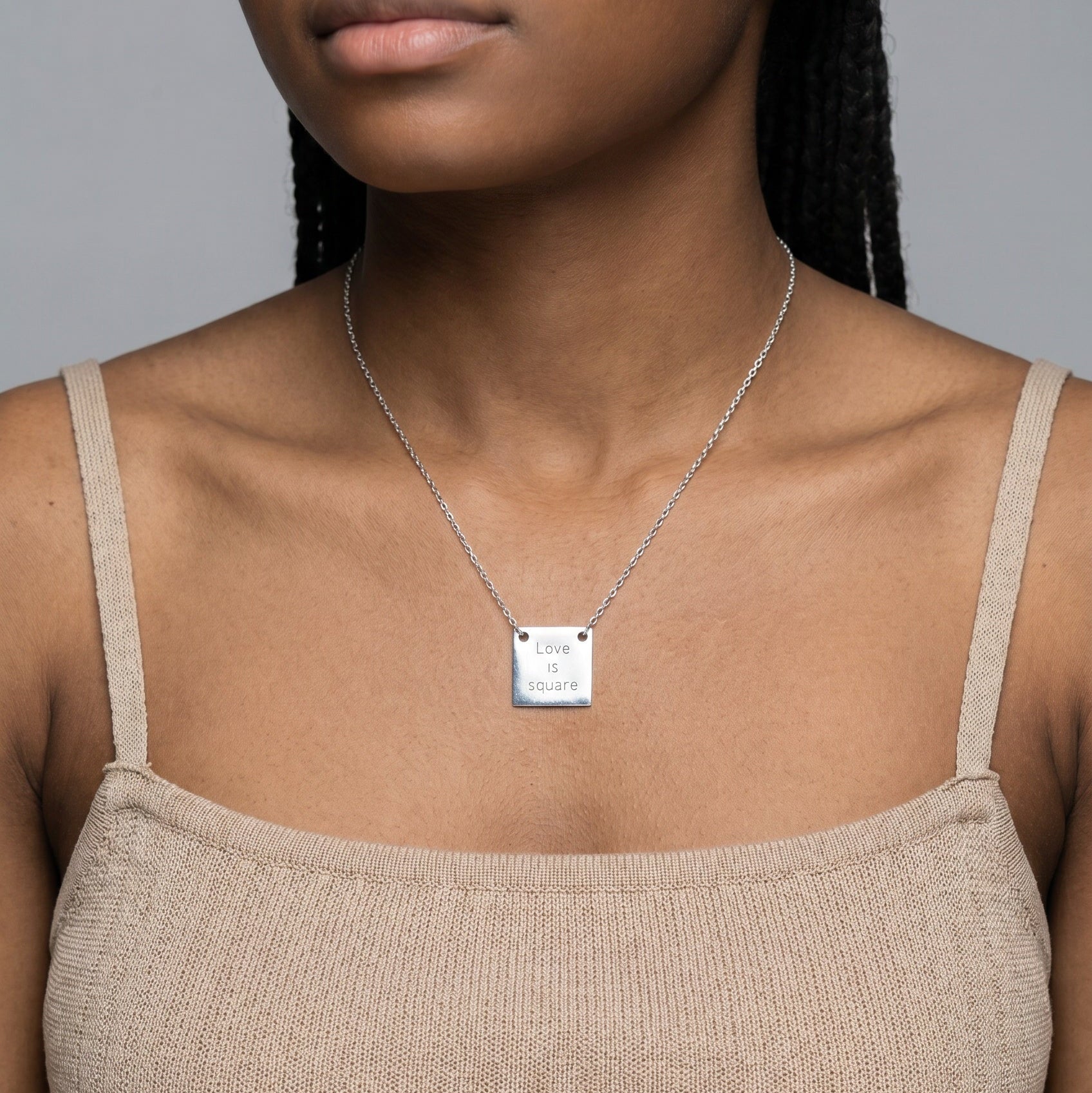 Personalized silver square necklace for women