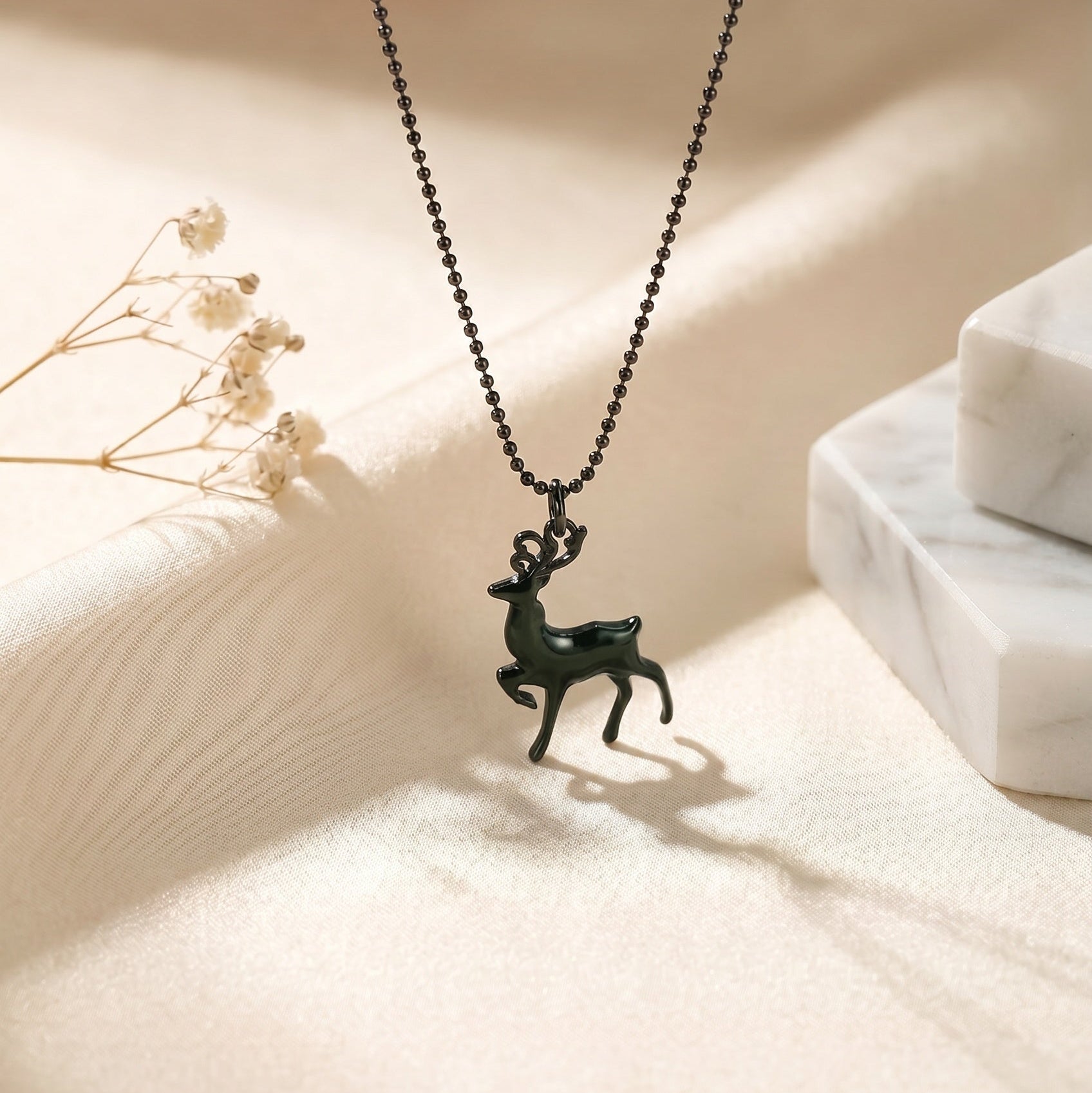 Enamel and silver deer pendant for men