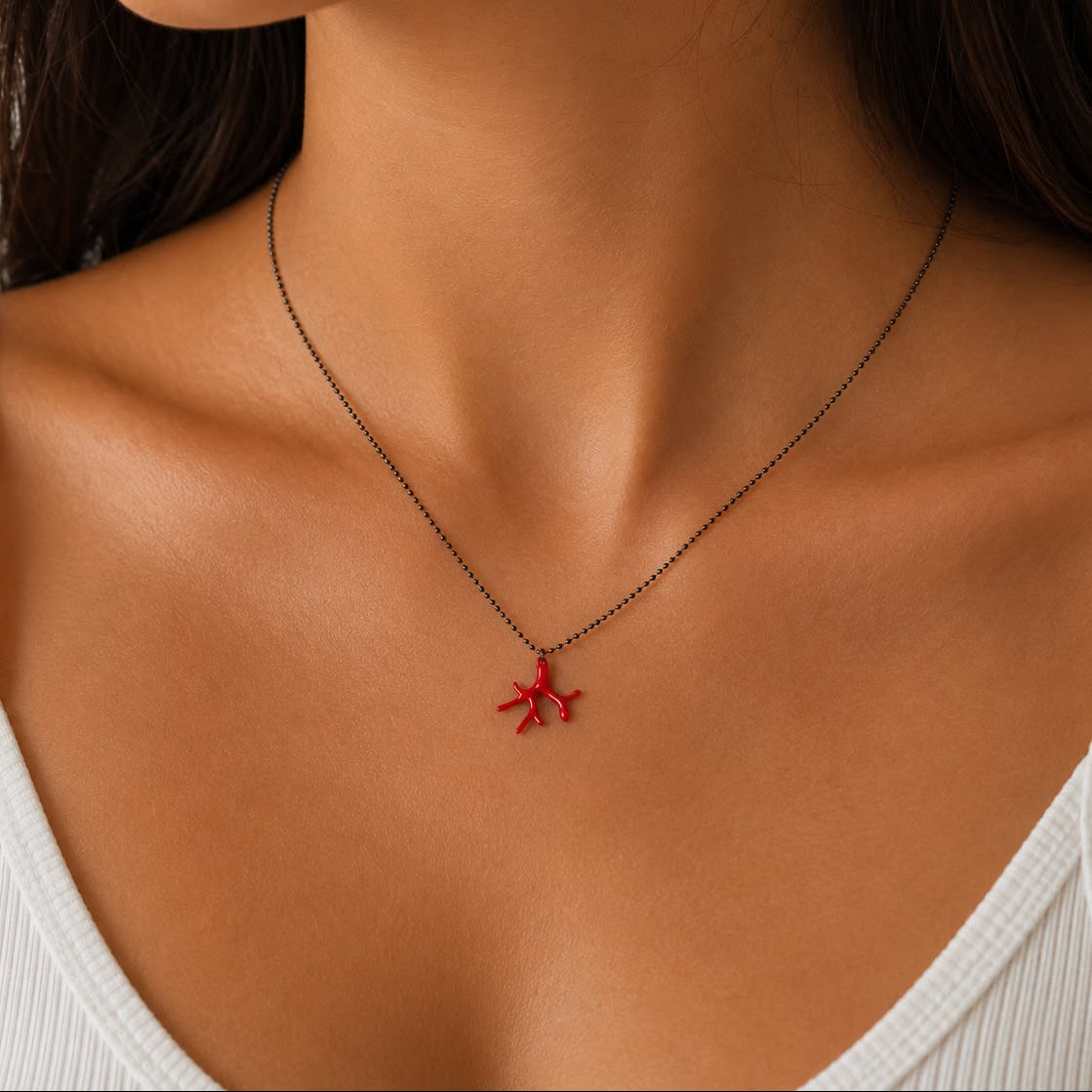 Women's Red Enamel Coral Necklace