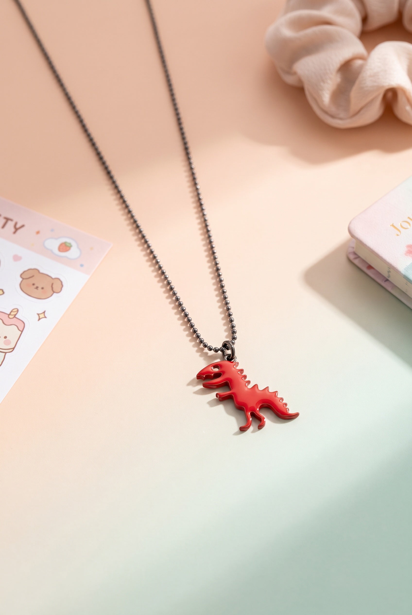 red enamel dinosaur necklace for teens