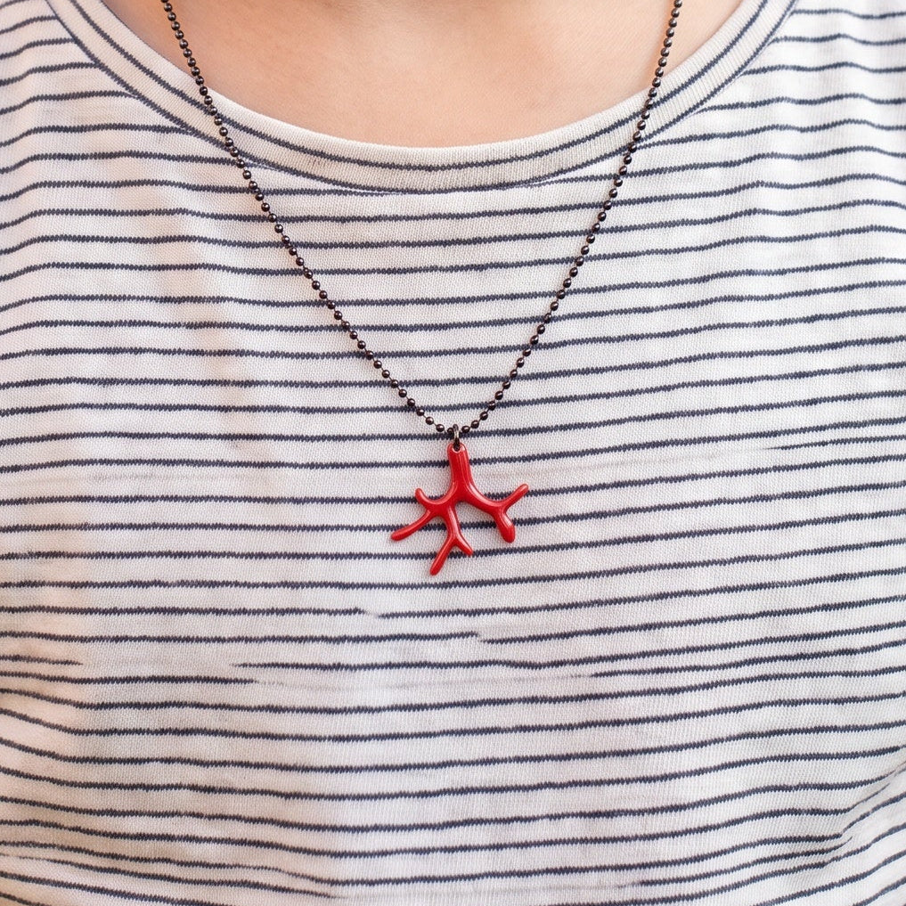 Red coral pendant, enamel, vermeil, child's color
