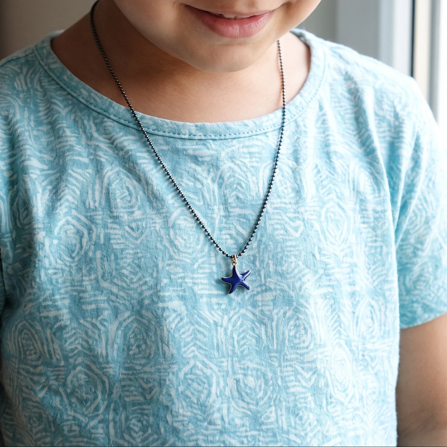 Collier étoile de mer émail enfant or rose 18kt