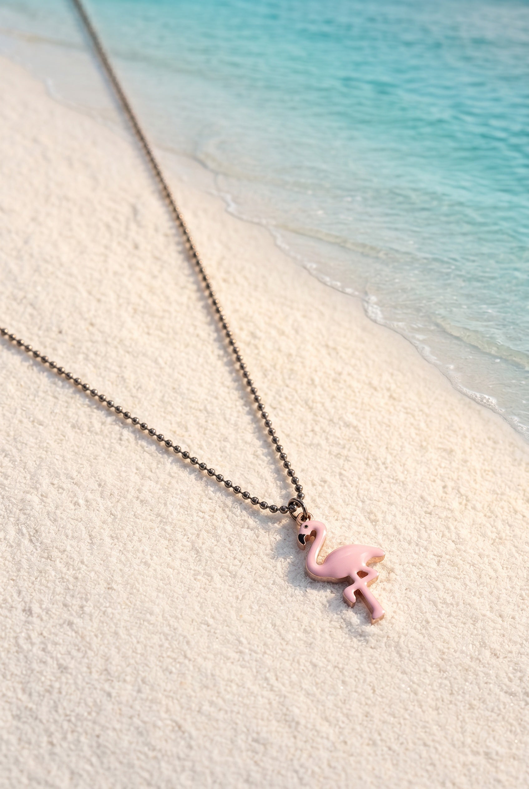 18kt yellow gold enamel flamingo pendant for children