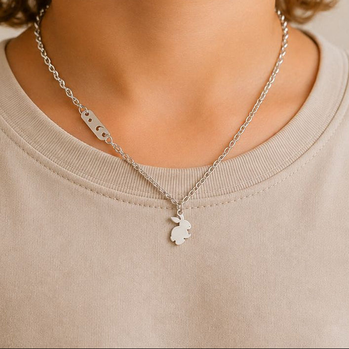 Personalized silver bunny necklace for children