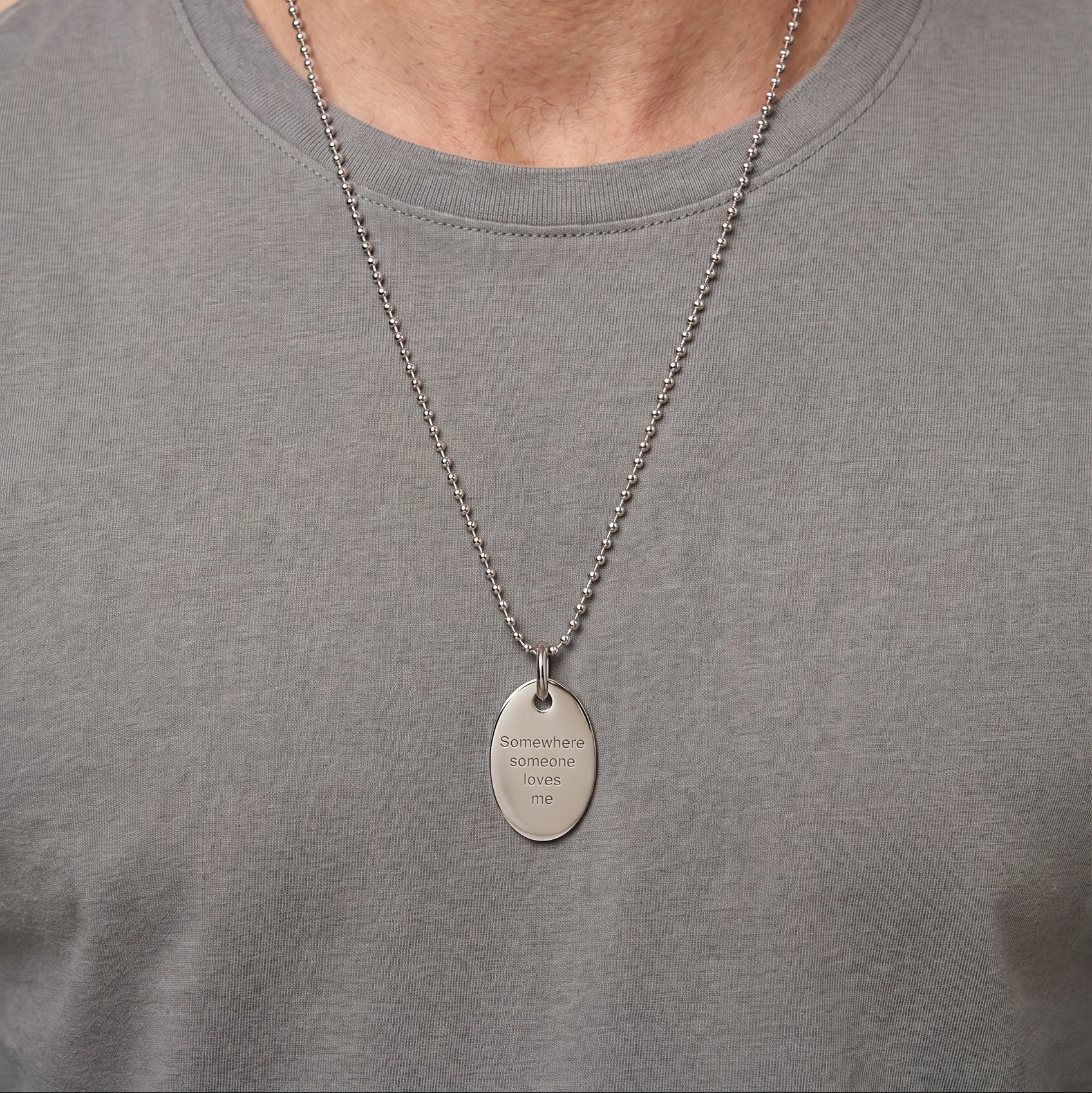 Collier médaille argent ovale personnalisé homme