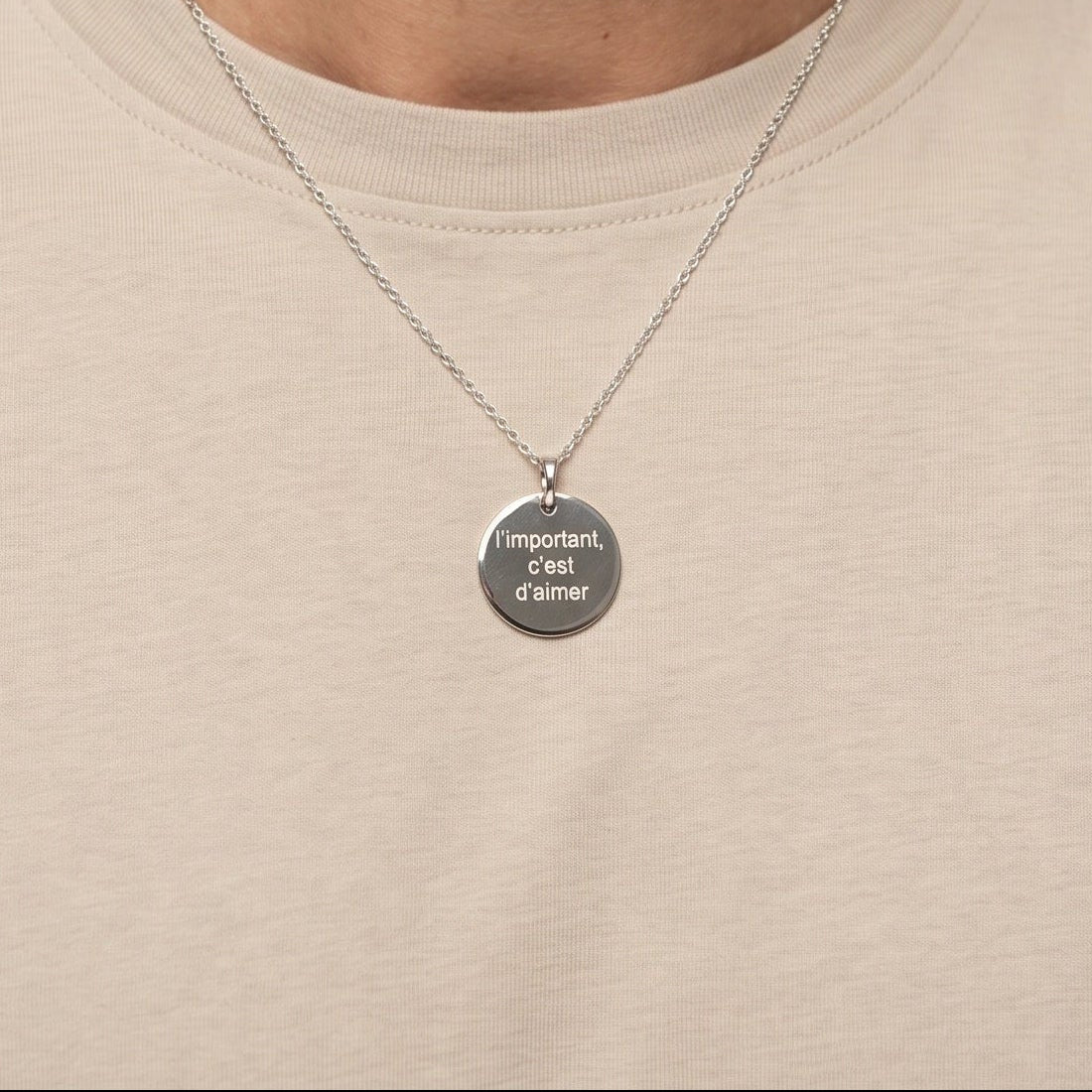 Collier médaille argent personnalisé homme