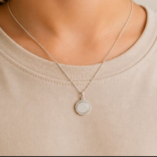 Silver necklace with bohemian medallion to engrave for child 