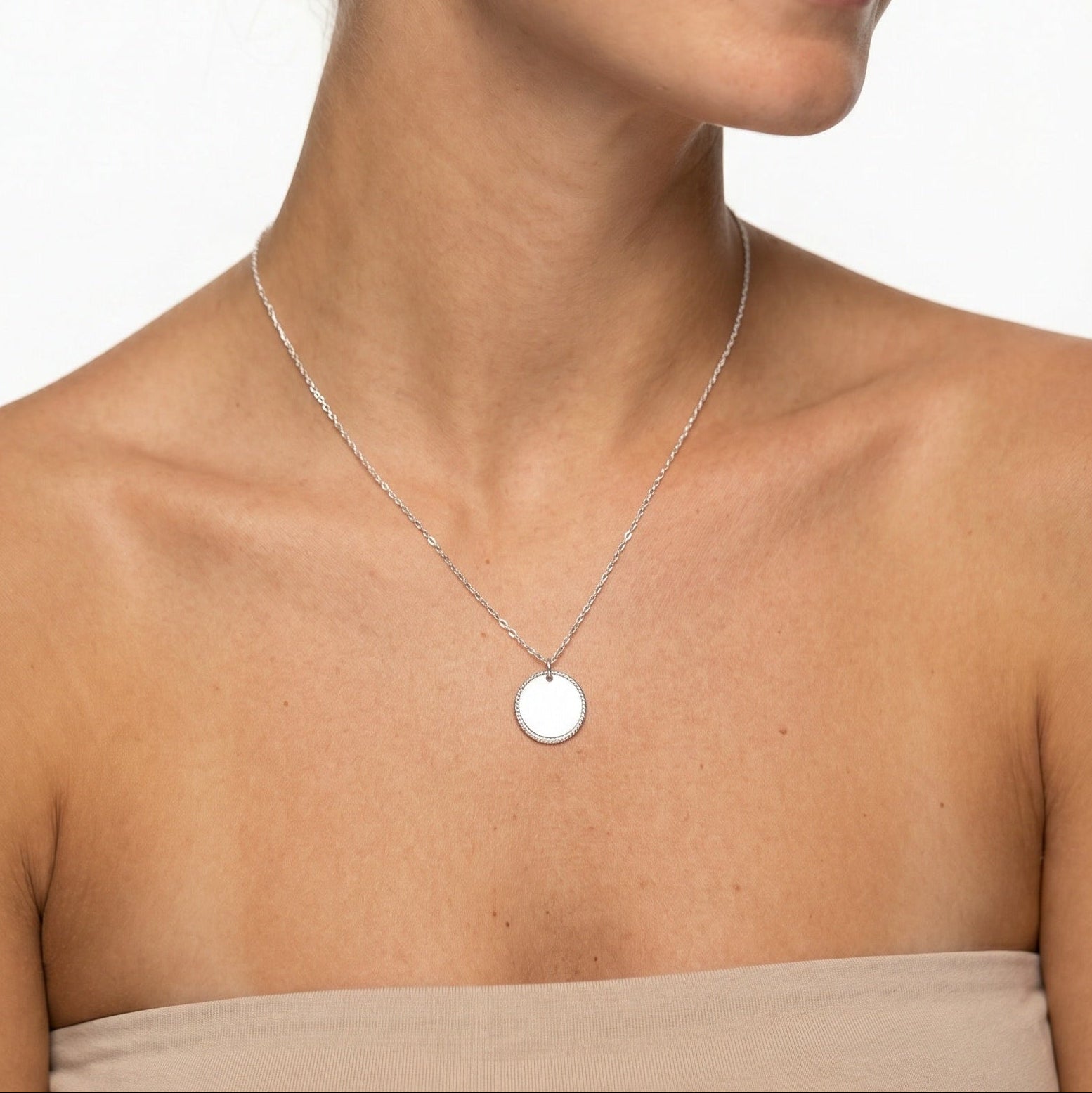 Pendentif médaillon perlé personnalisable argent femme