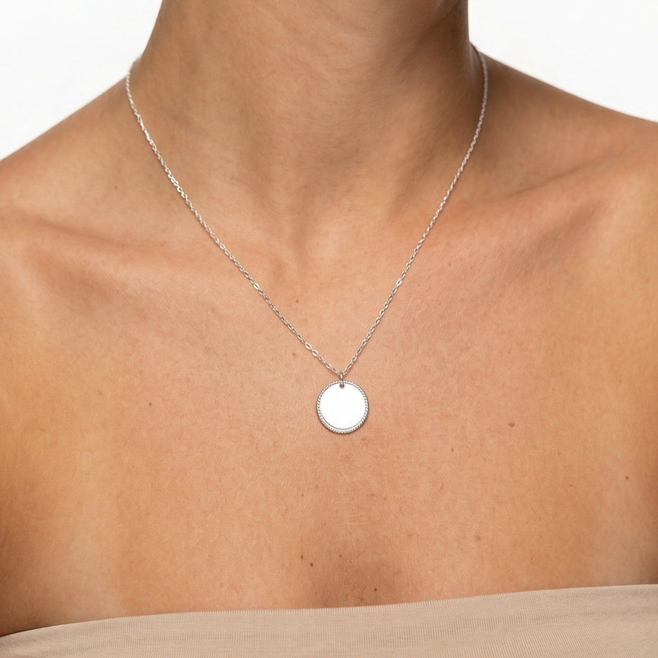 Children's Customizable Silver Beaded Medallion Pendant