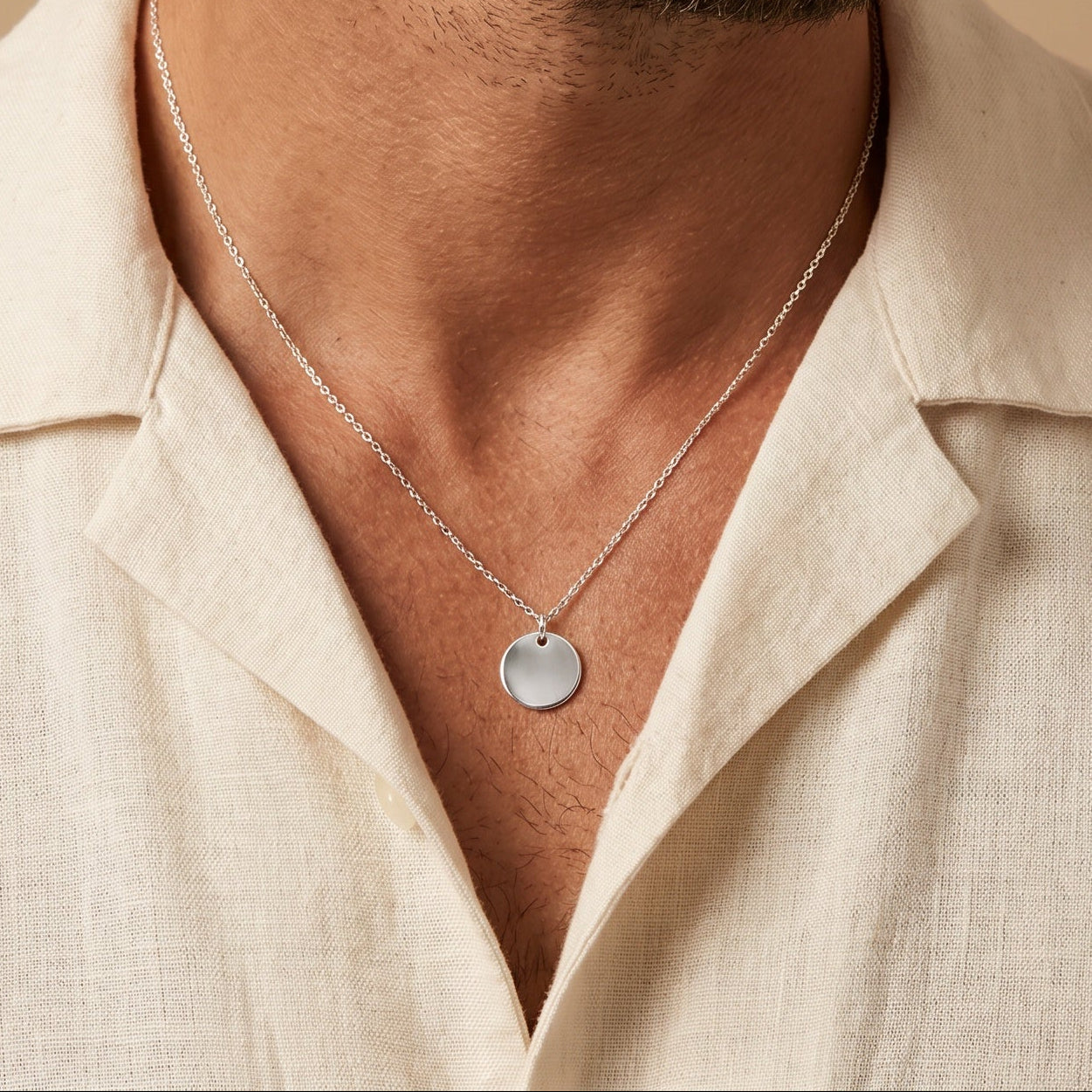 men's round medallion necklace 15 mm