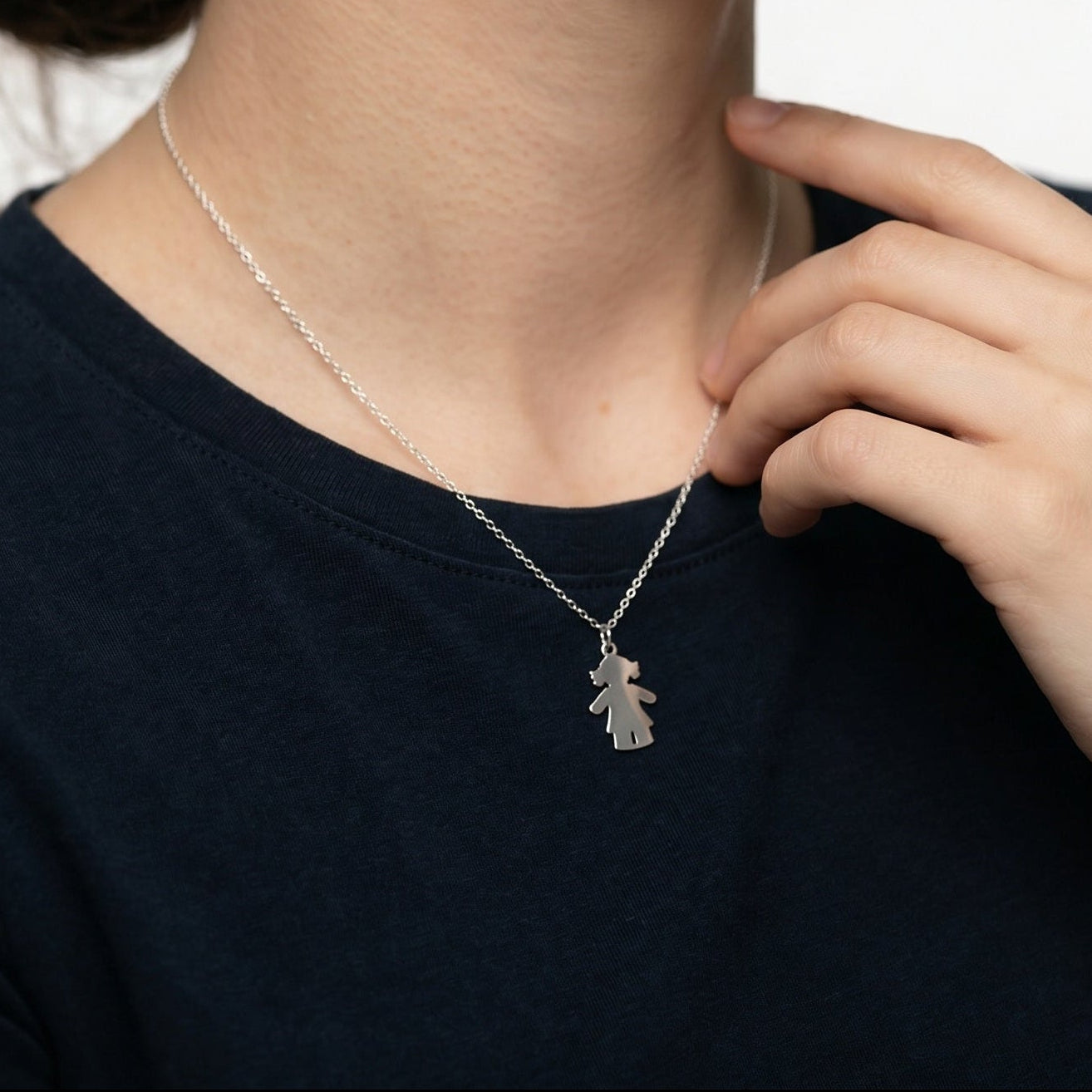 Personalized silver girl character necklace for women