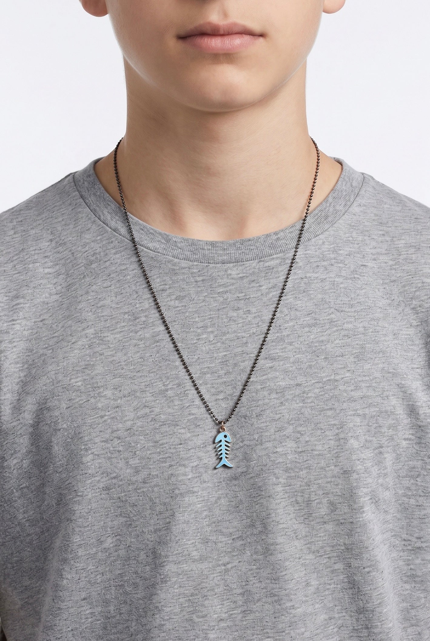 Sterling silver enamel fish necklace for a young man