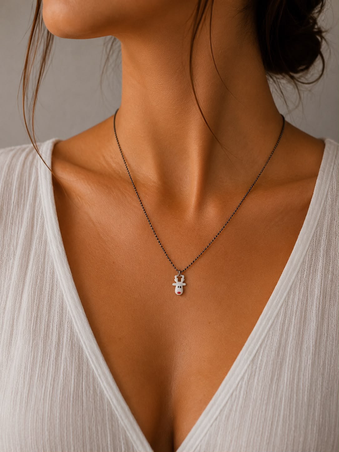 Christmas reindeer head necklace, 925 sterling silver, for women