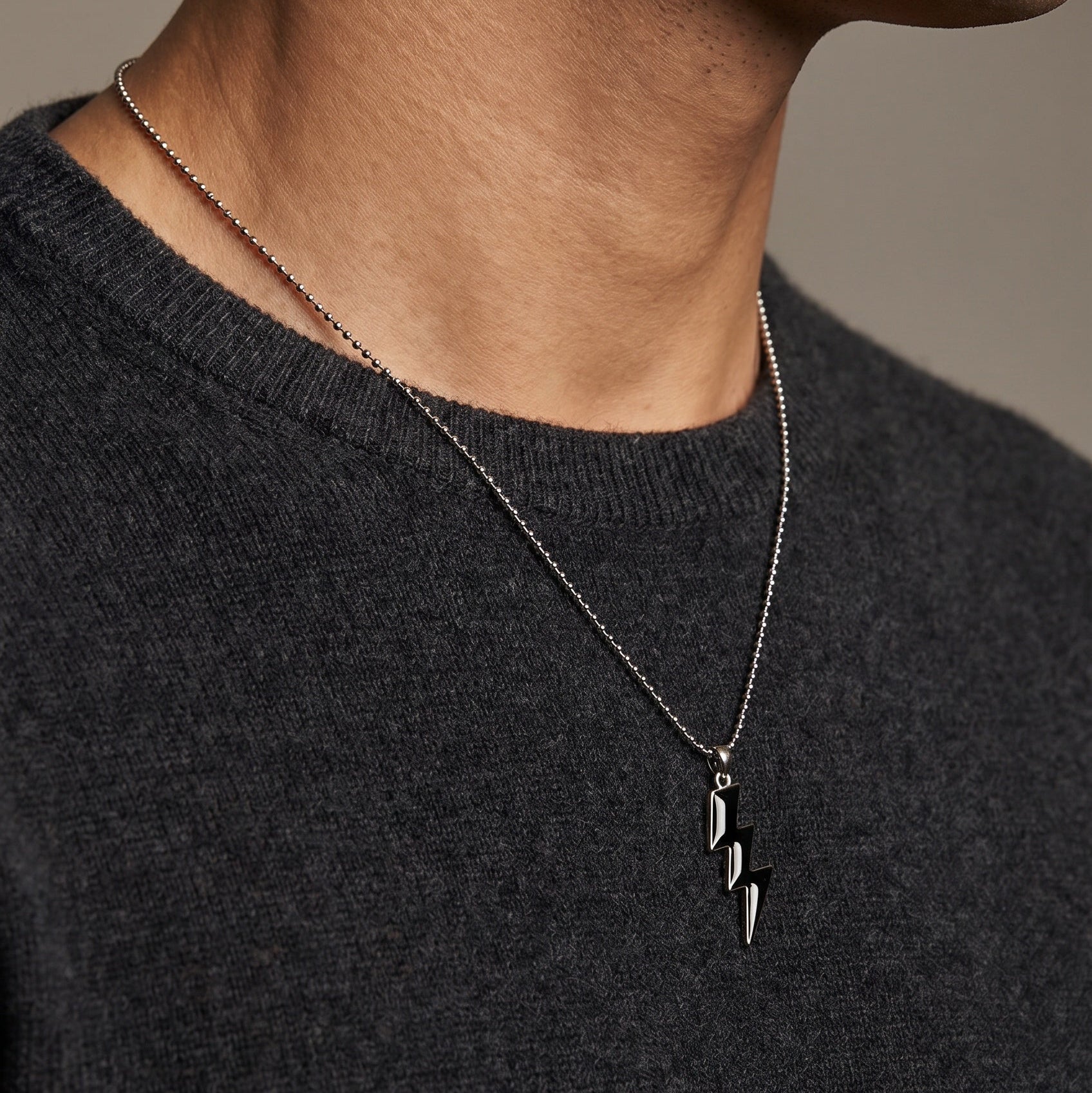 Men's black enamel thunderbolt necklace