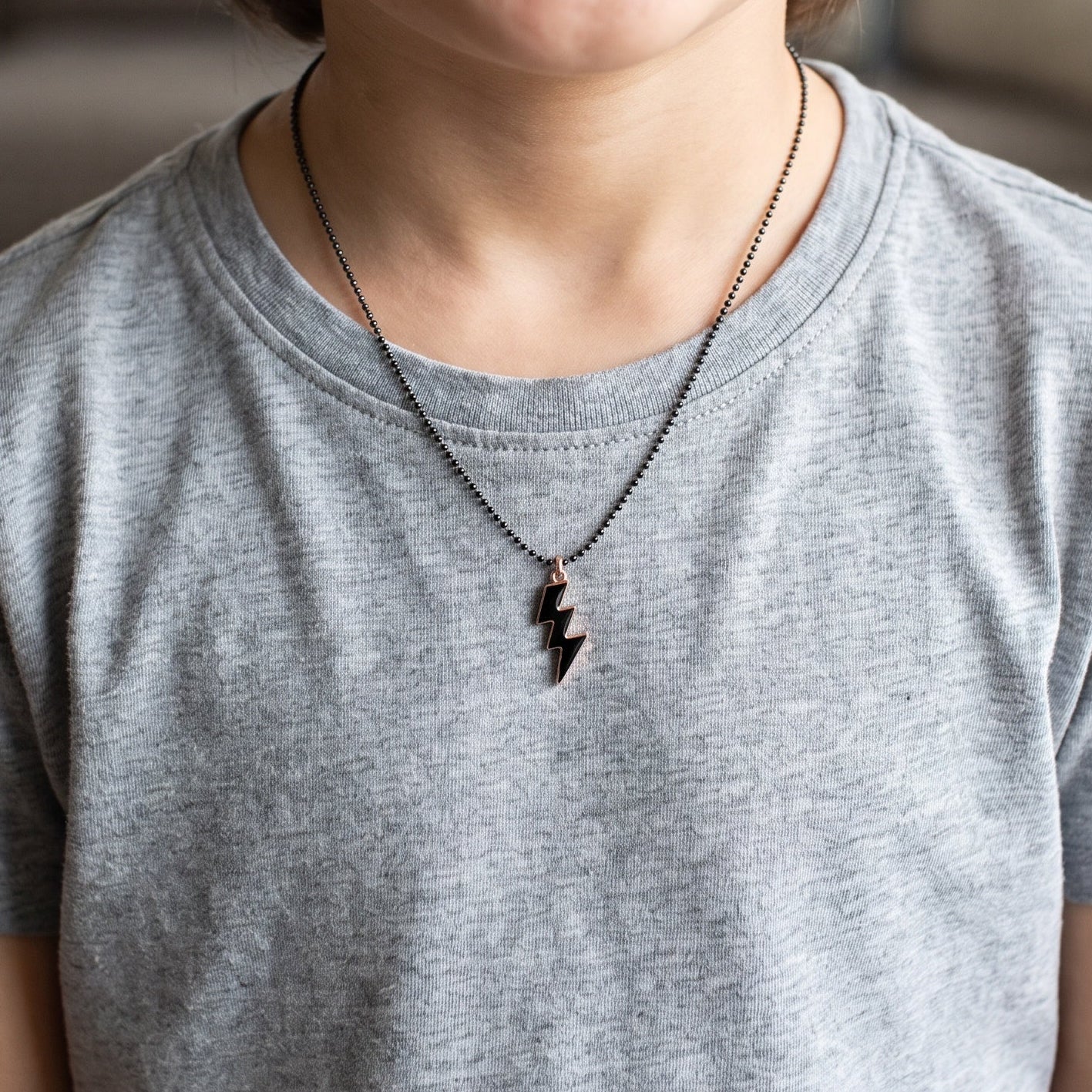 Collier tonnerre émail noir argent sterling adolescent