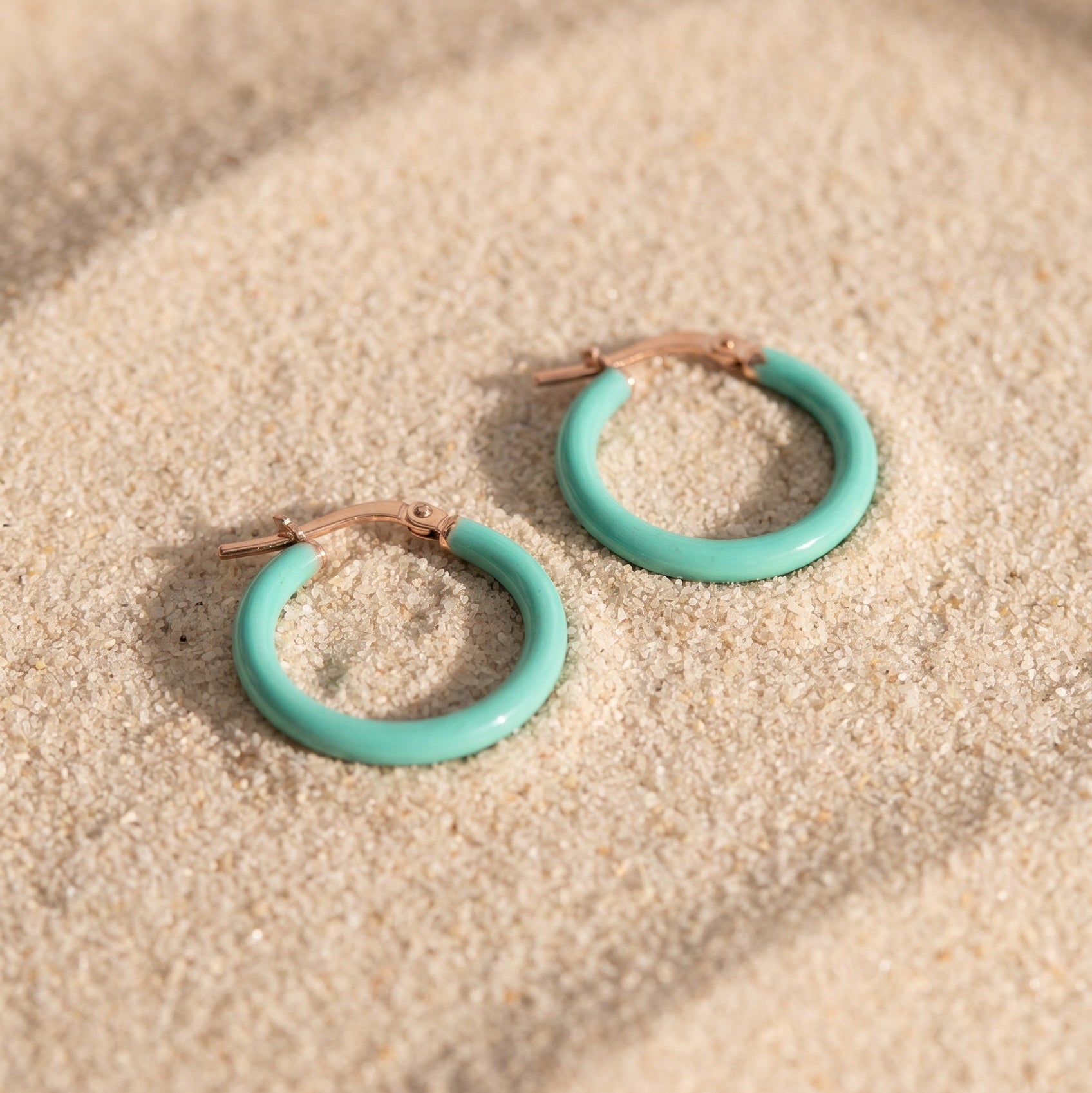 vermeil rose gold turquoise enamel hoop earrings for women