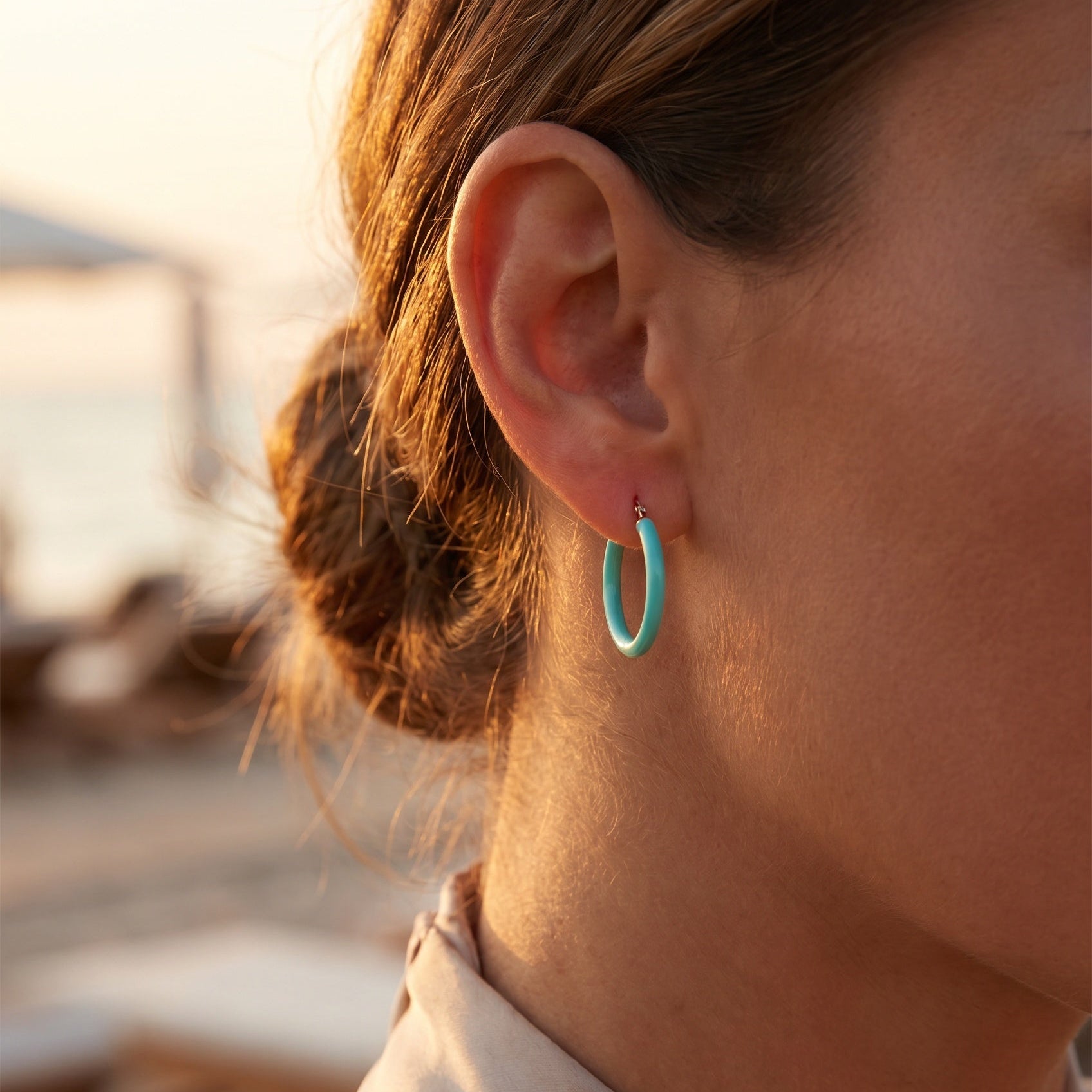 vermeil rose gold turquoise enamel hoop earrings for women