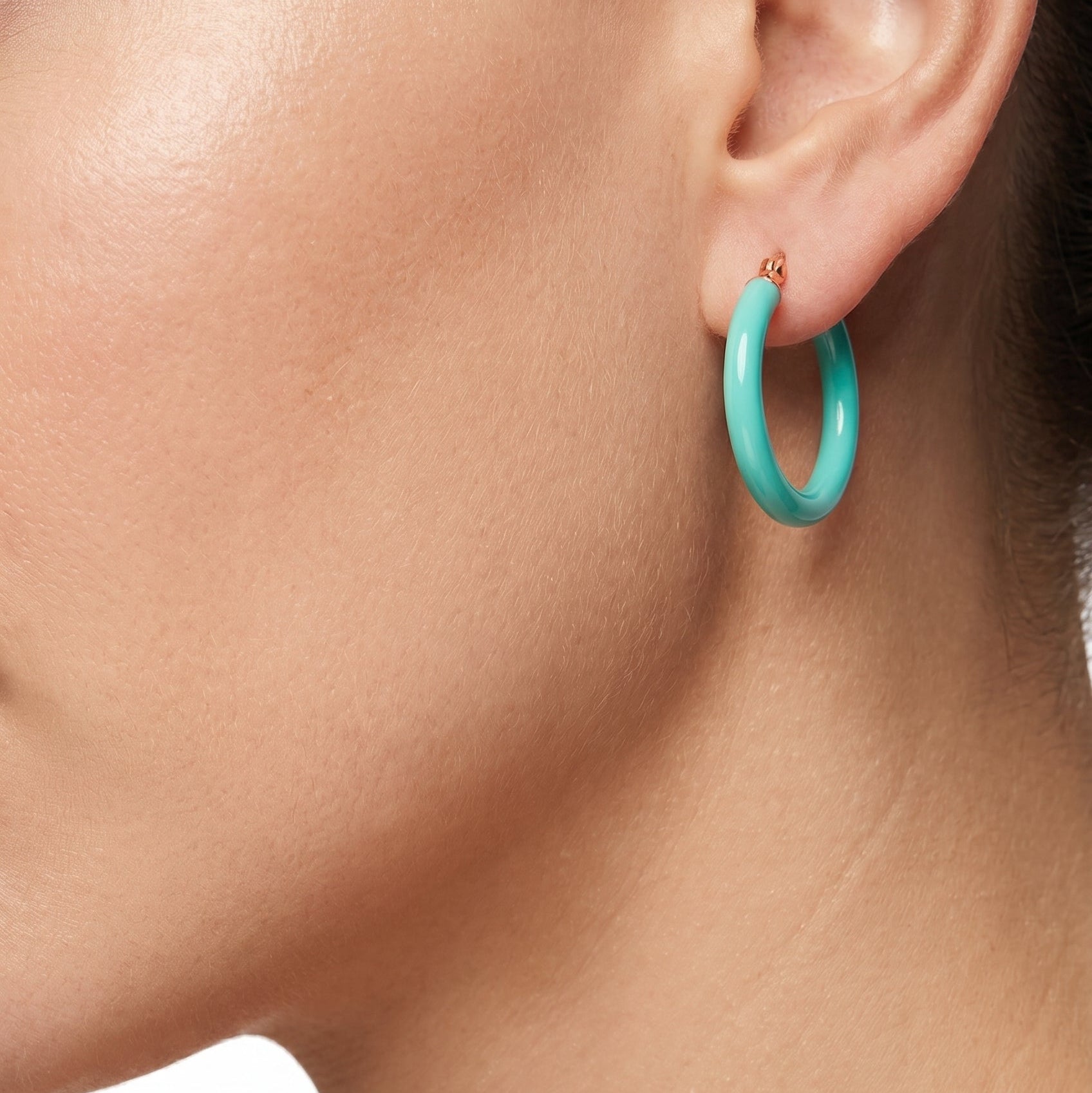 vermeil rose gold turquoise enamel hoop earrings for women