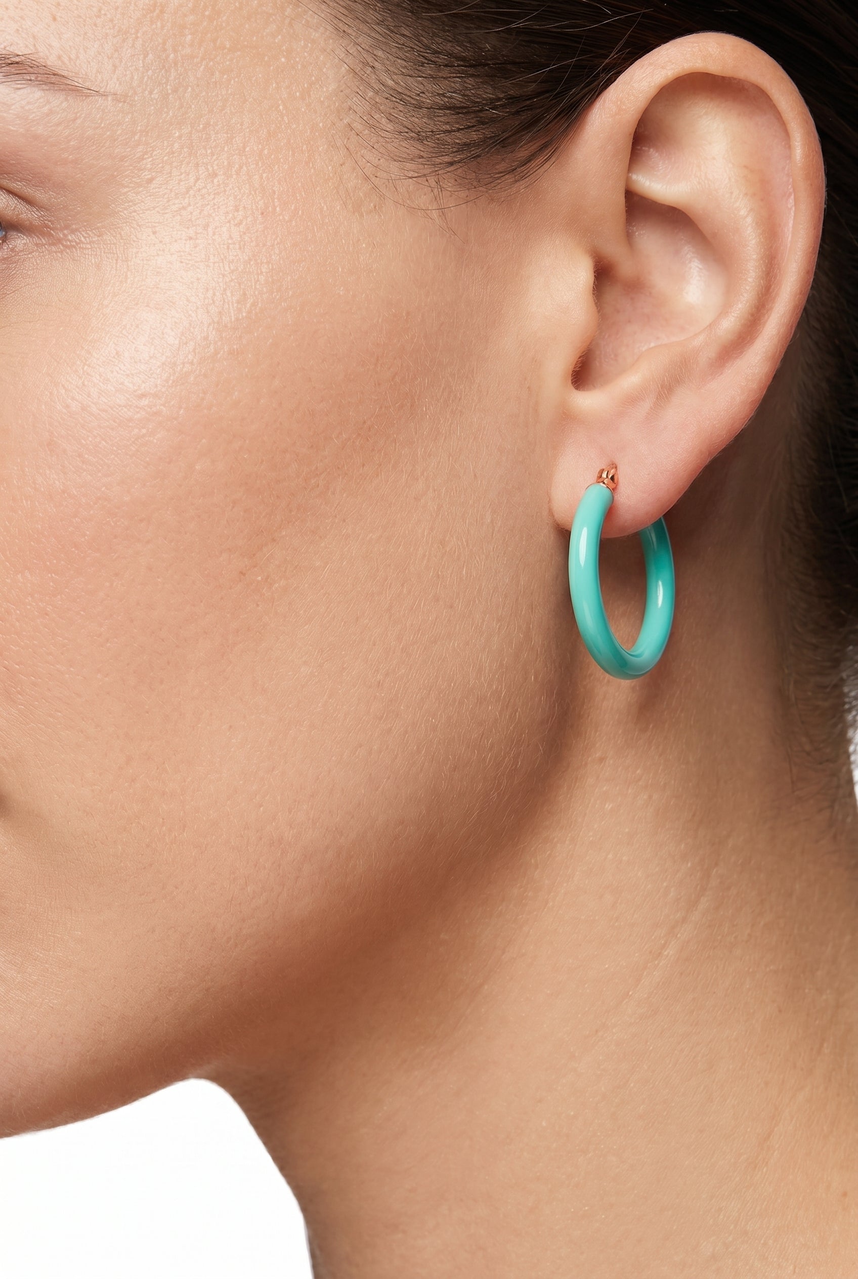 Créoles vermeil or rose émail turquoise femme