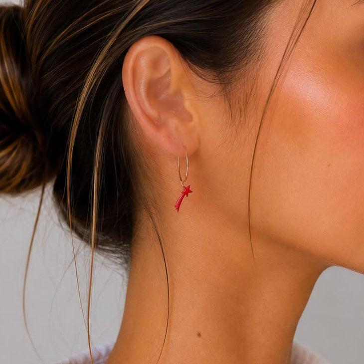 Women's Solid Silver Shooting Star Hoop Earrings