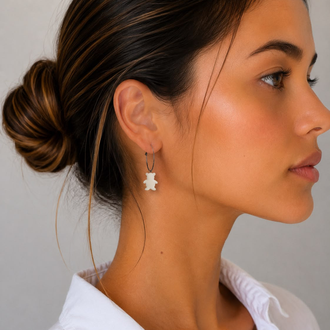 Women's White Bear Enamel Hoop Earrings