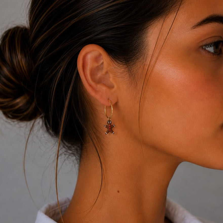 Women's enamel gingerbread hoop earrings 