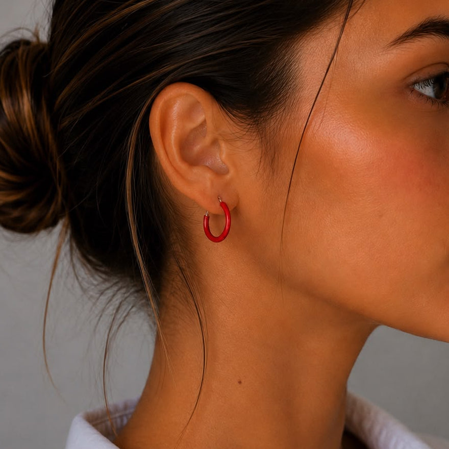 Boucles femme émail rouge vermeil or rose