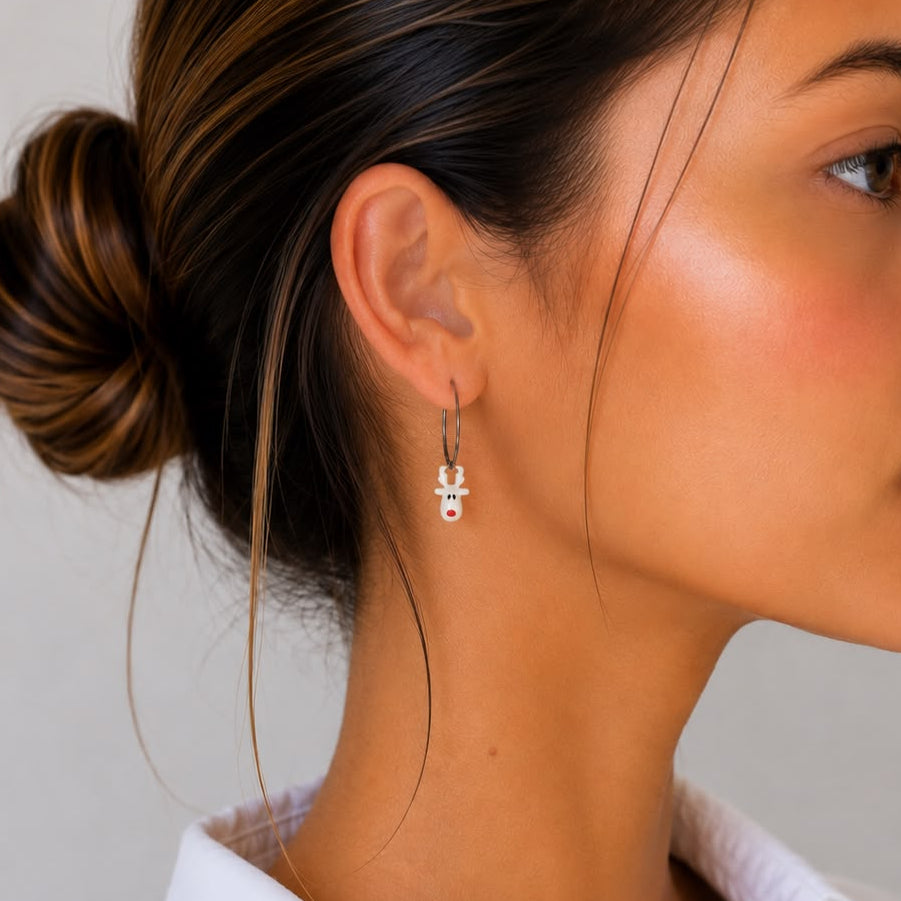 Boucles d'oreilles créoles tête de rennes de noël argent femme