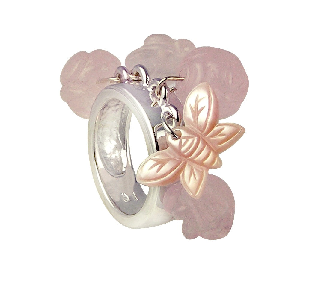 Bague argent breloque quartz rose femme