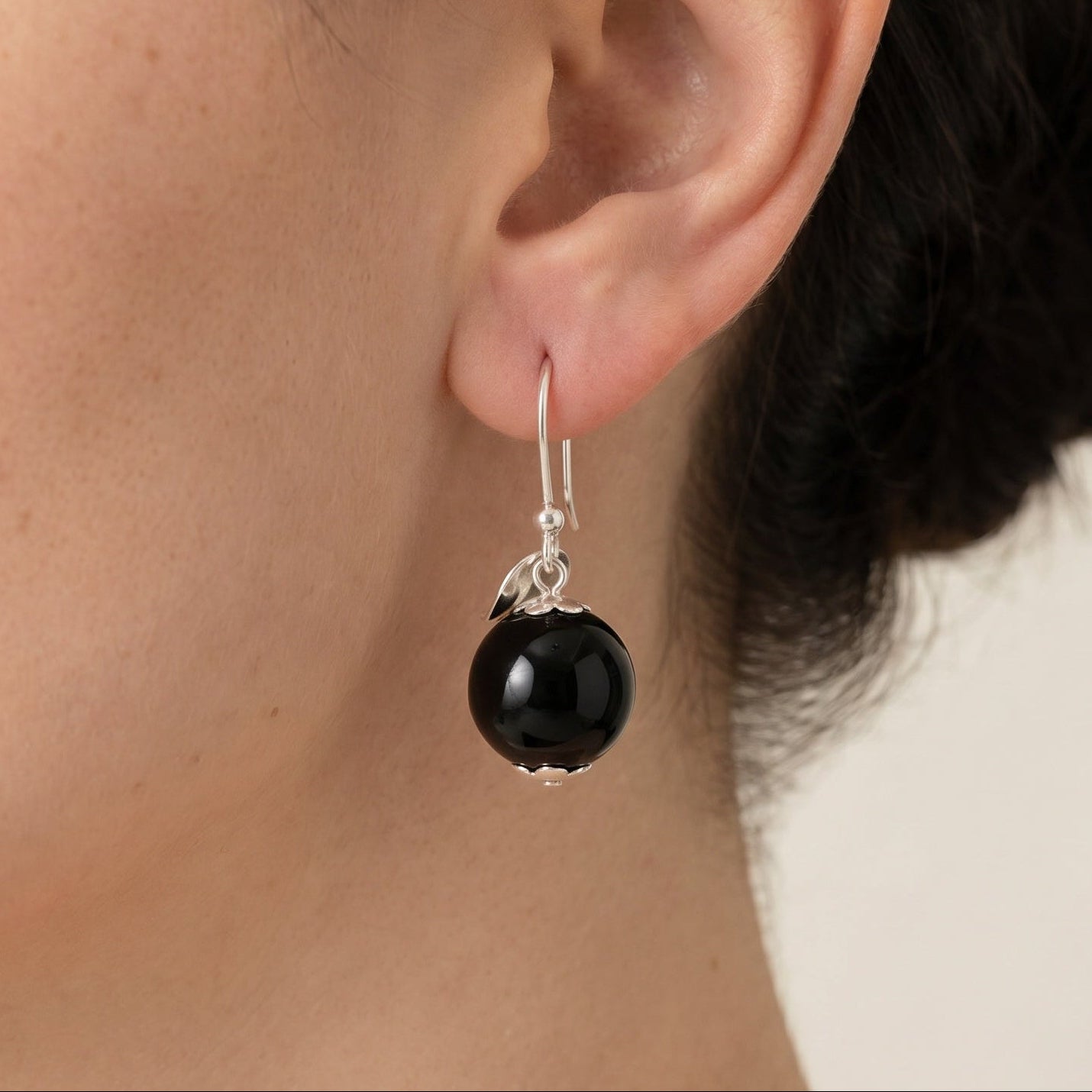 Women's black agate drop earrings