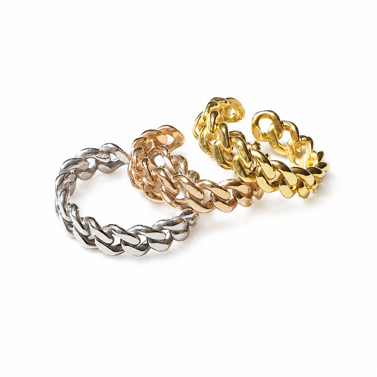 18kt yellow gold trio chain ring for women 
