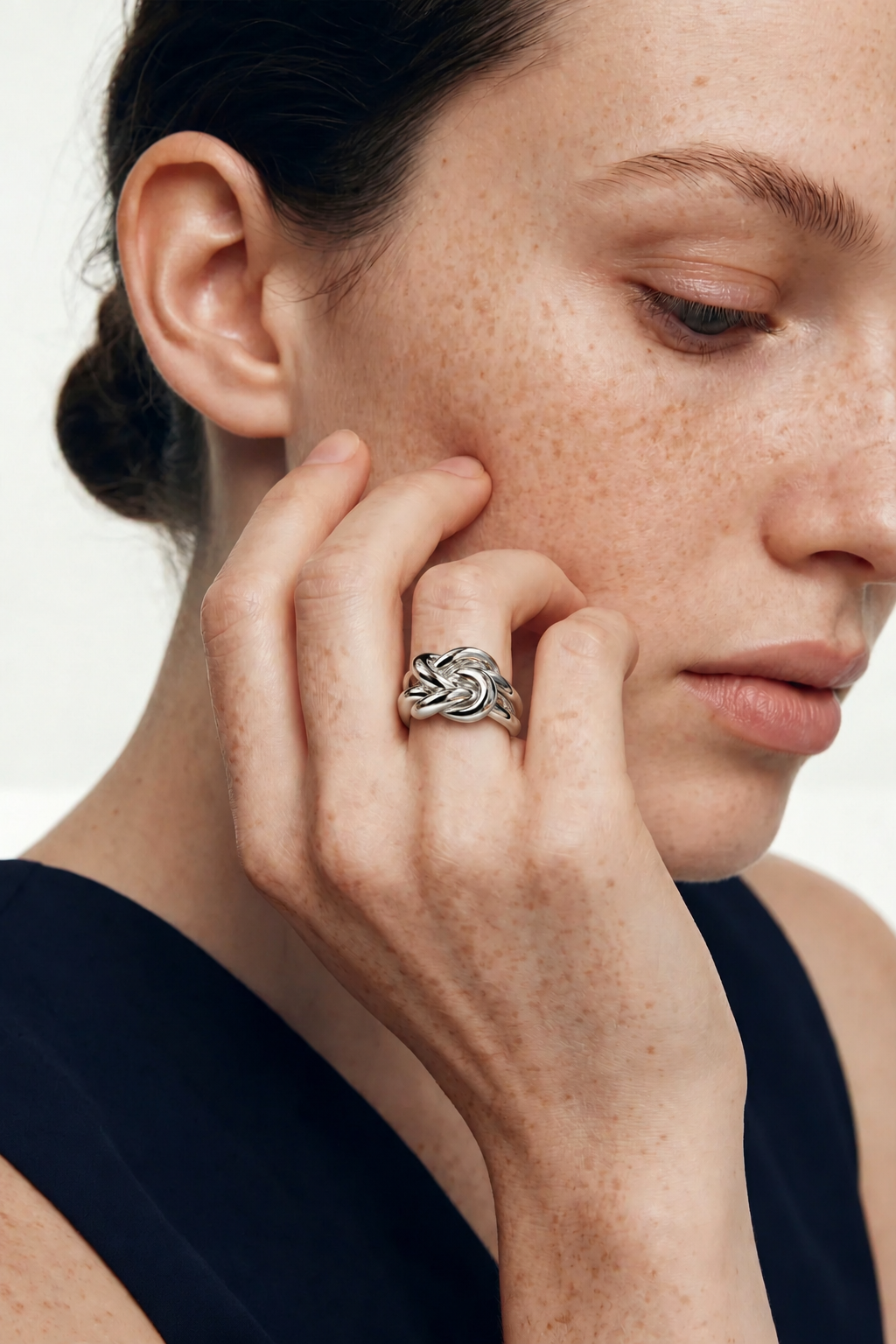 bague femme large double nœud marin en argent massif