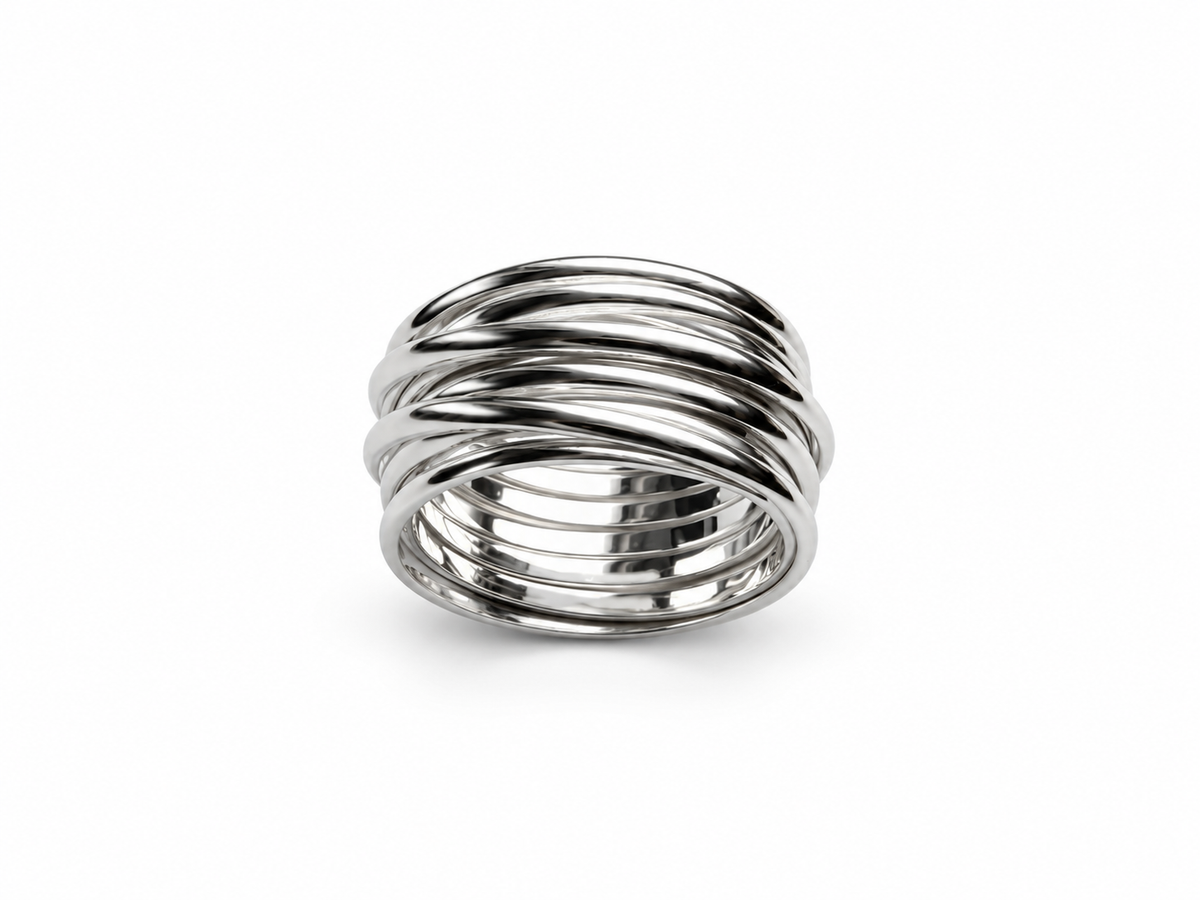 Bague large femme anneaux entrelacés argent massif
