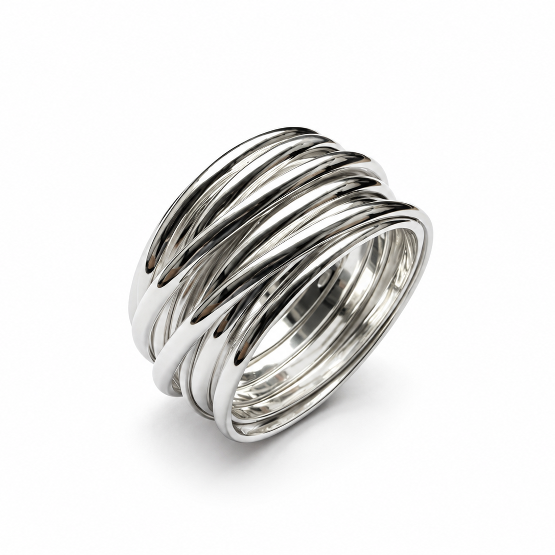 Bague large femme anneaux entrelacés argent massif