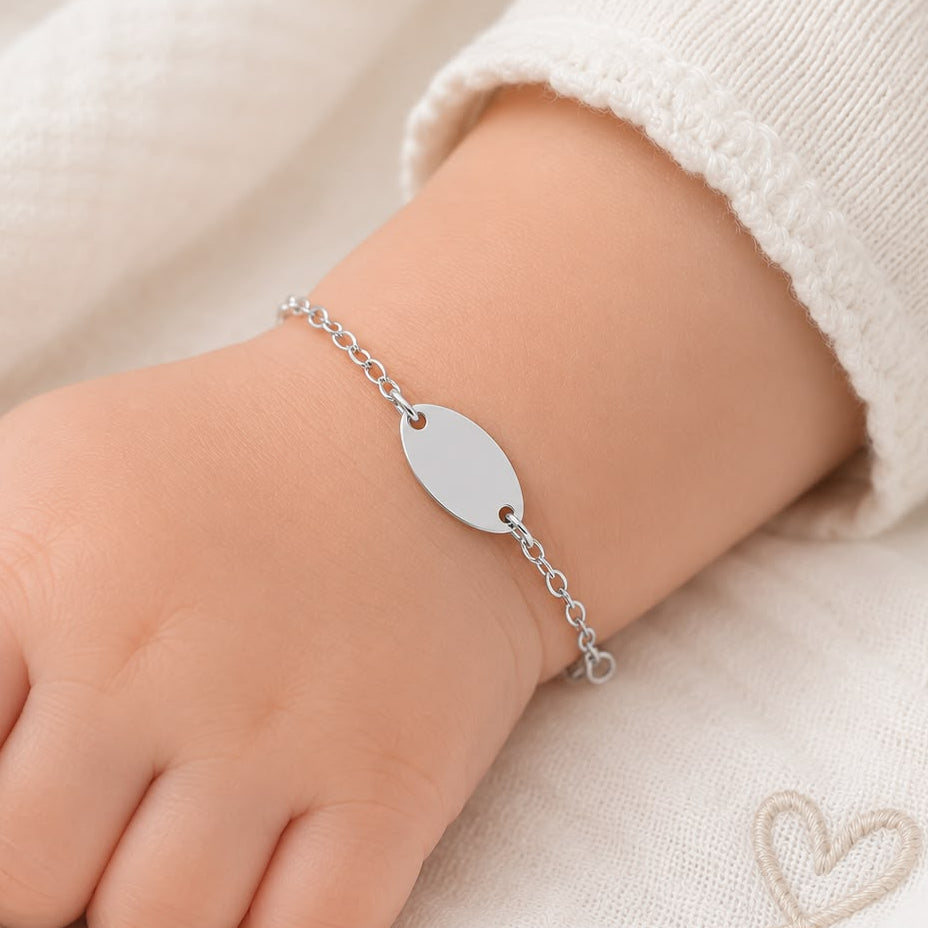 Personalized round silver baby bracelet 